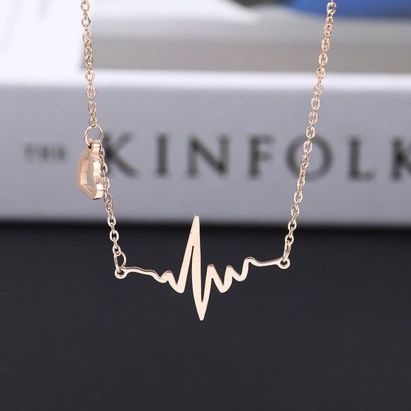 Stainless Steel Heartbeat EKG Necklace Dainty Heart Line Pendant Charm Nurse - Picture 9 of 12